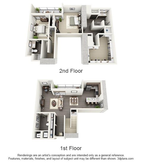 Floor plan for 2 beds, 2 baths, 2012 sqft